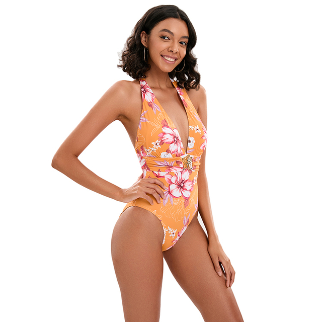 Maillot de bain col V avec accessoire métallique