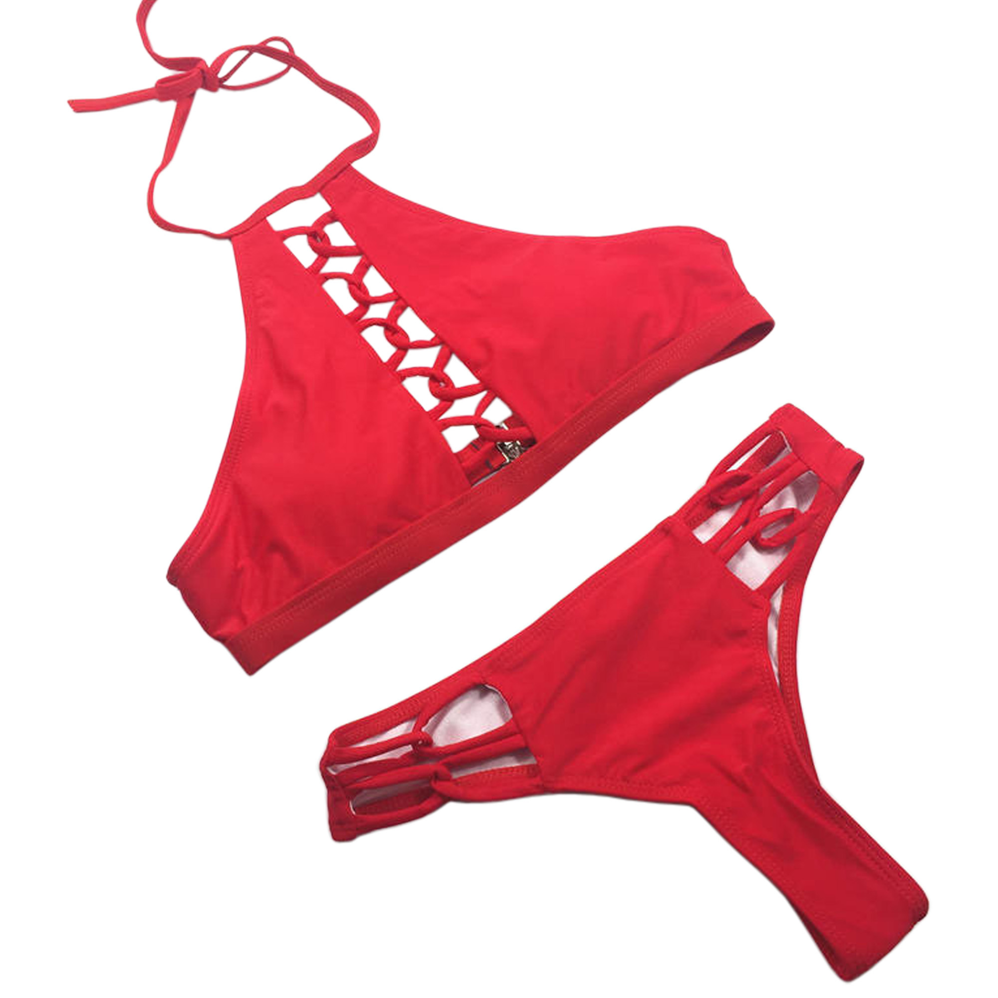 nők két darab bikini szett szexi keresztszíj szilárd fürdőruhák