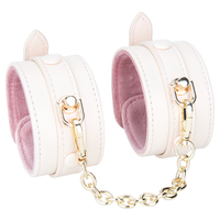 Cream Pink Plush Lined PU Leather Harness Adjustable Restraints with Shackle Handcuffs Set