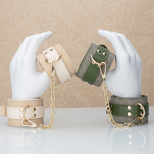 Grass Green Faux Leather Erotic Harness with Metal Shackle Handcuffs and Adjustable Straps