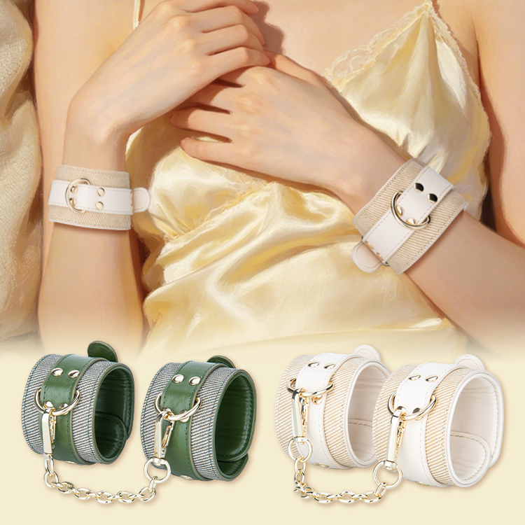 Grass Green Faux Leather Erotic Harness with Metal Shackle Handcuffs and Adjustable Straps