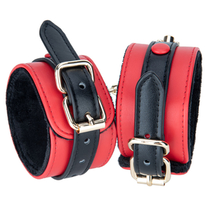 Women Faux Leather Bondage Harness with Plush Lined Shackle Handcuffs and Adjustable Restraint Cuffs Set