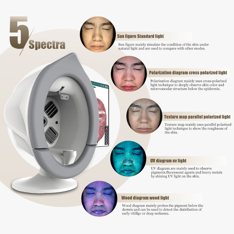 Macchina per l'analisi della pelle intelligente che visualizza elementi dell'interfaccia utente personalizzati