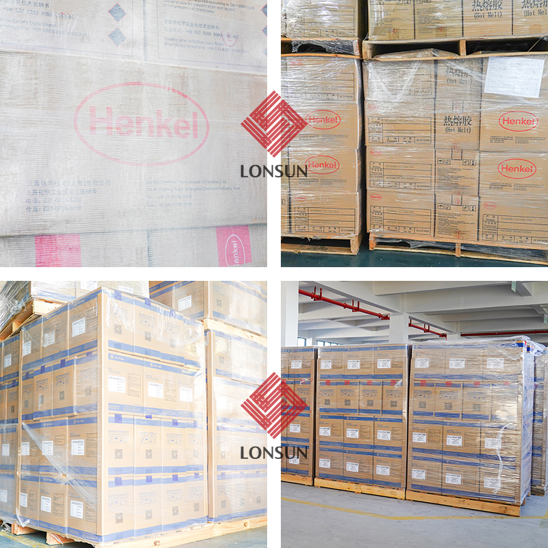 Operator lini produksi memeriksa aplikasi perekat lelehan panas pada produk kebersihan